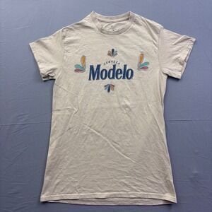Cerveza Modelo Graphic T-Shirt Mens Small Tan Beer Logo Short Sleeve 100% Cotton
